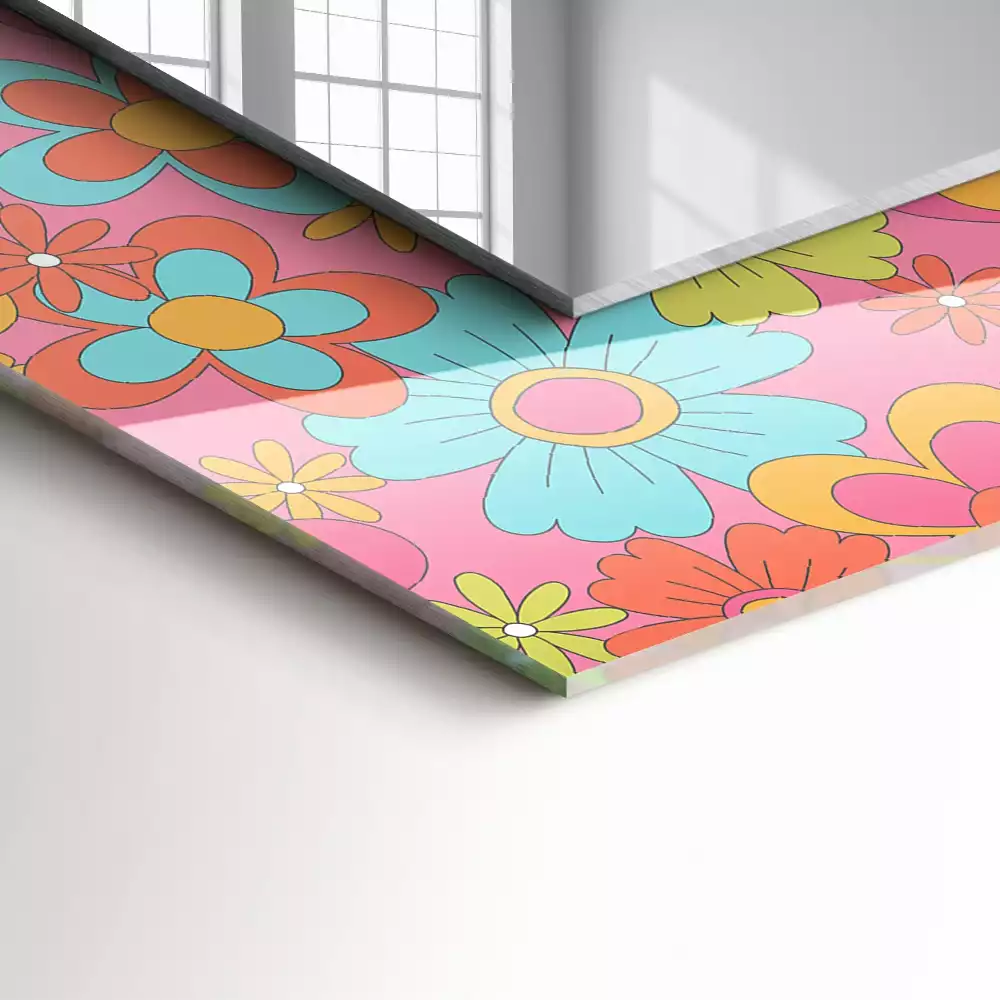 Oglindă dreptunghiulară cu decor floral colorat