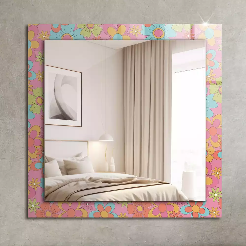 Oglindă dreptunghiulară cu decor floral colorat