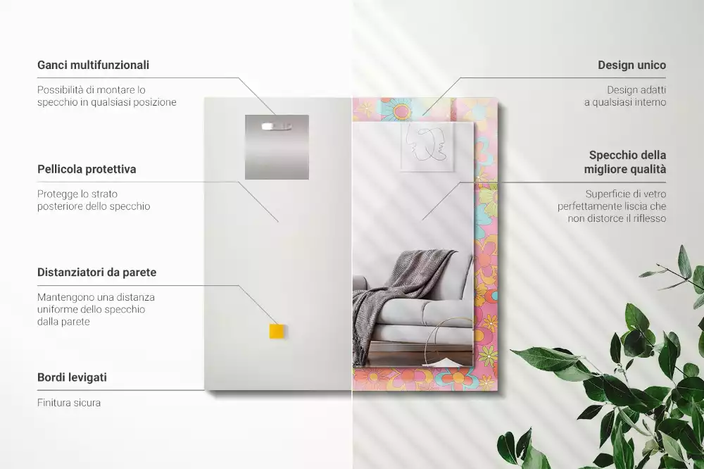 Oglindă dreptunghiulară cu decor floral colorat