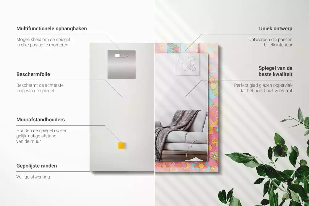 Oglindă dreptunghiulară cu decor floral colorat