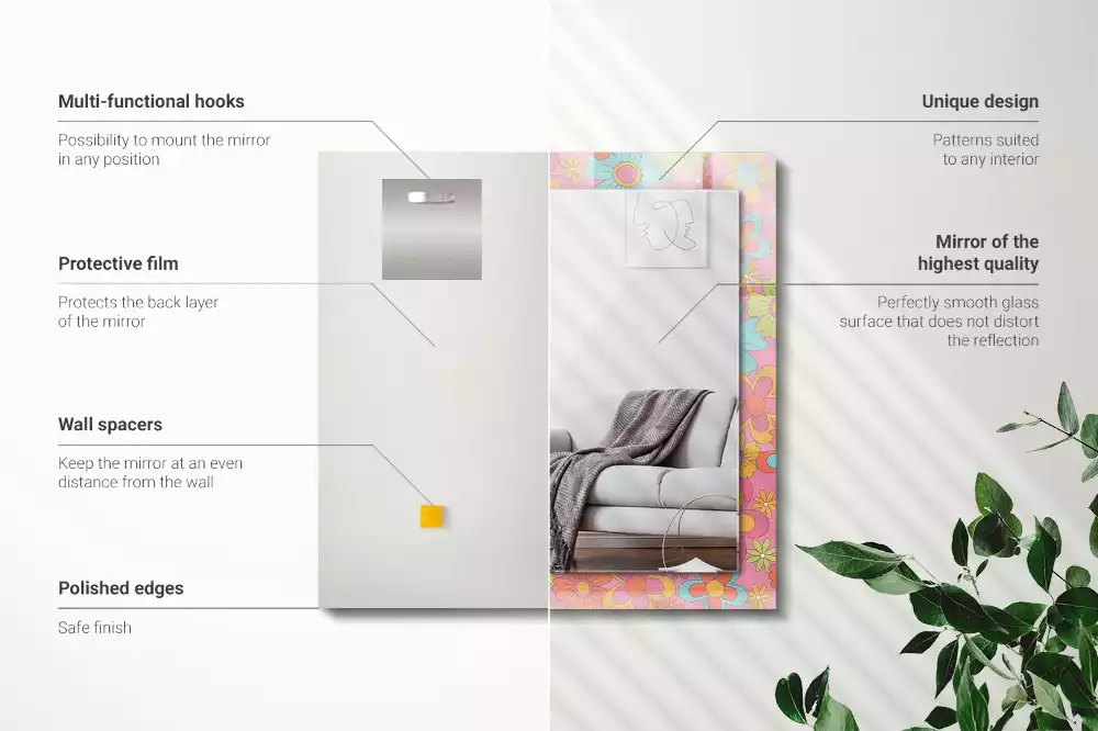 Oglindă dreptunghiulară cu decor floral colorat