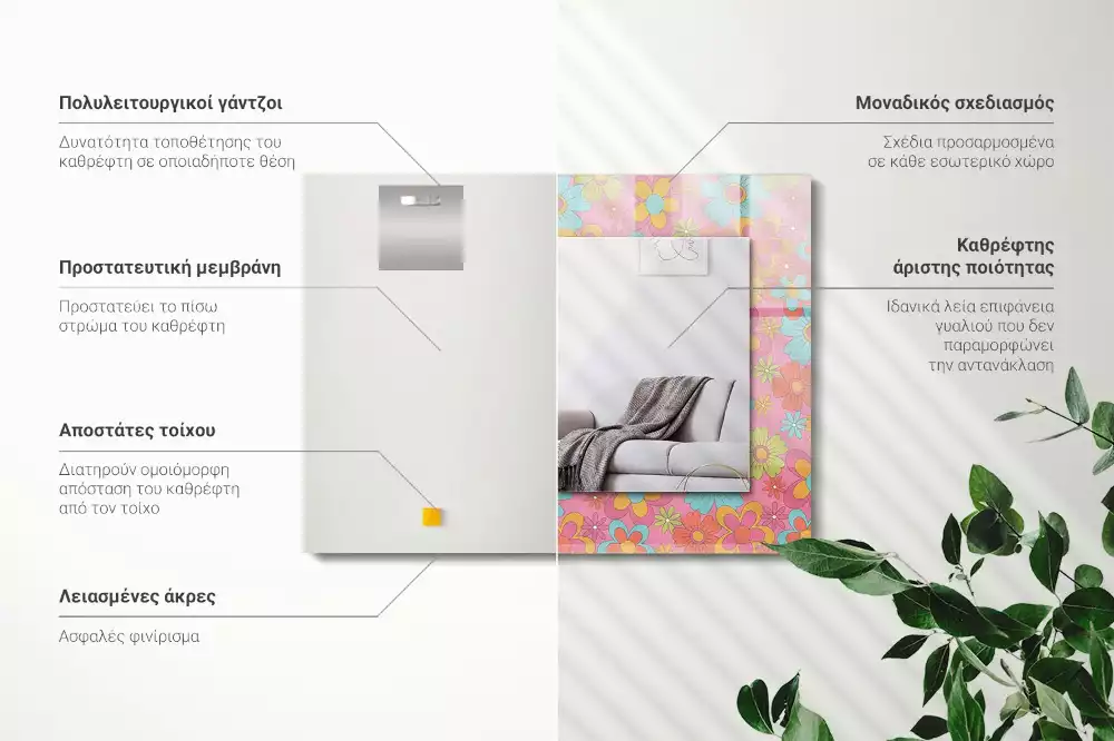 Oglindă dreptunghiulară cu decor floral colorat