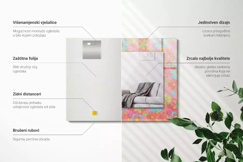 Oglindă dreptunghiulară cu decor floral colorat