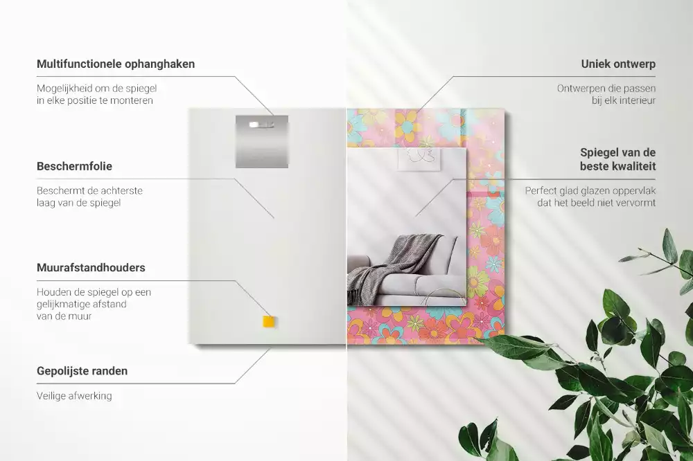 Oglindă dreptunghiulară cu decor floral colorat