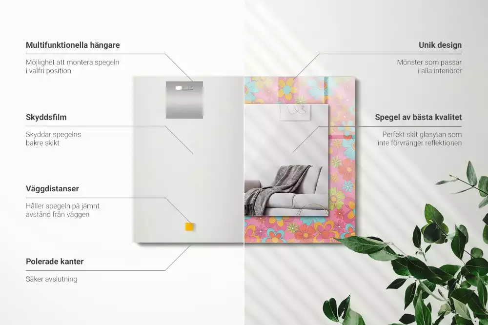 Oglindă dreptunghiulară cu decor floral colorat