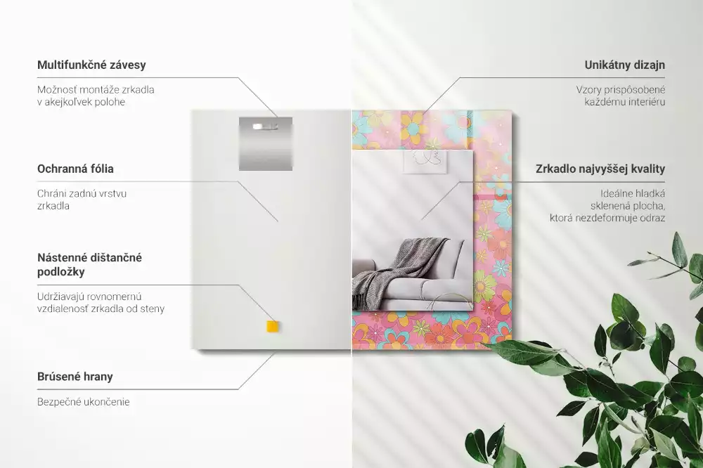 Oglindă dreptunghiulară cu decor floral colorat