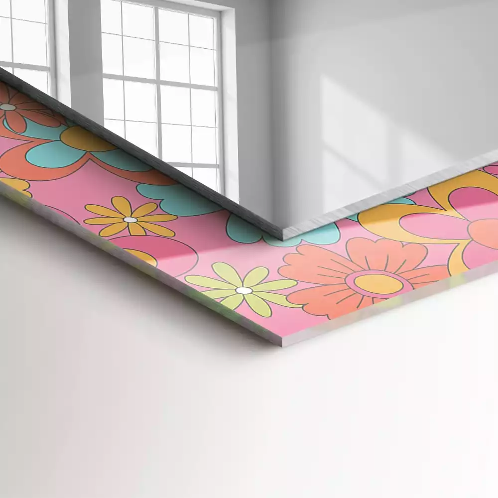 Oglindă dreptunghiulară cu decor floral colorat