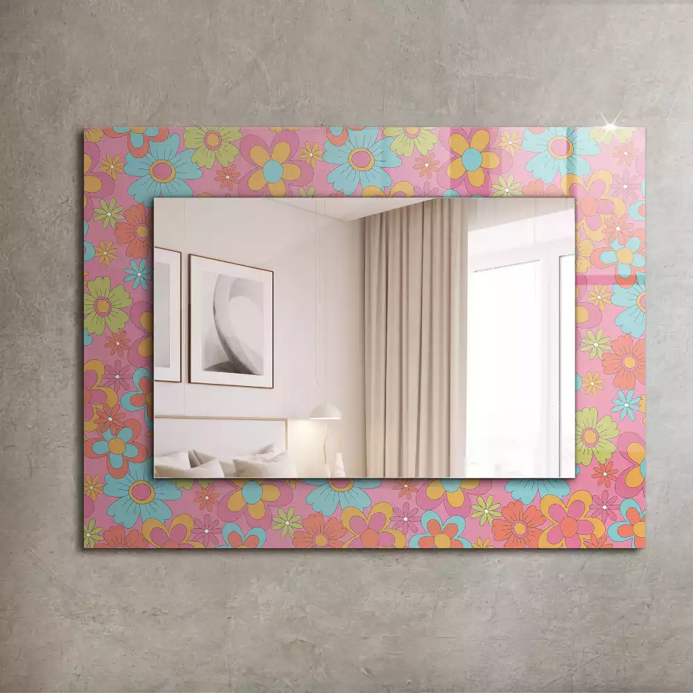 Oglindă dreptunghiulară cu decor floral colorat