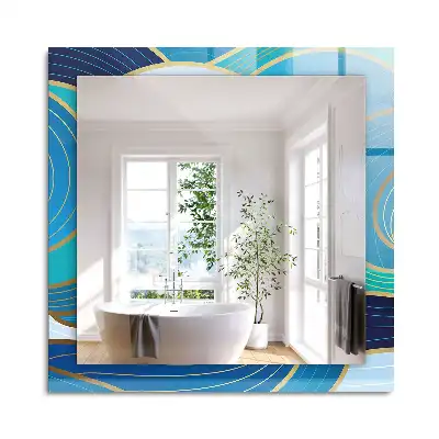 Oglindă decorativă de perete dreptunghiulară cu model cu valuri albastre