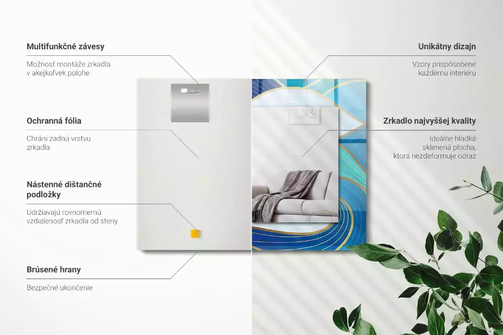 Oglindă decorativă de perete dreptunghiulară cu model cu valuri albastre