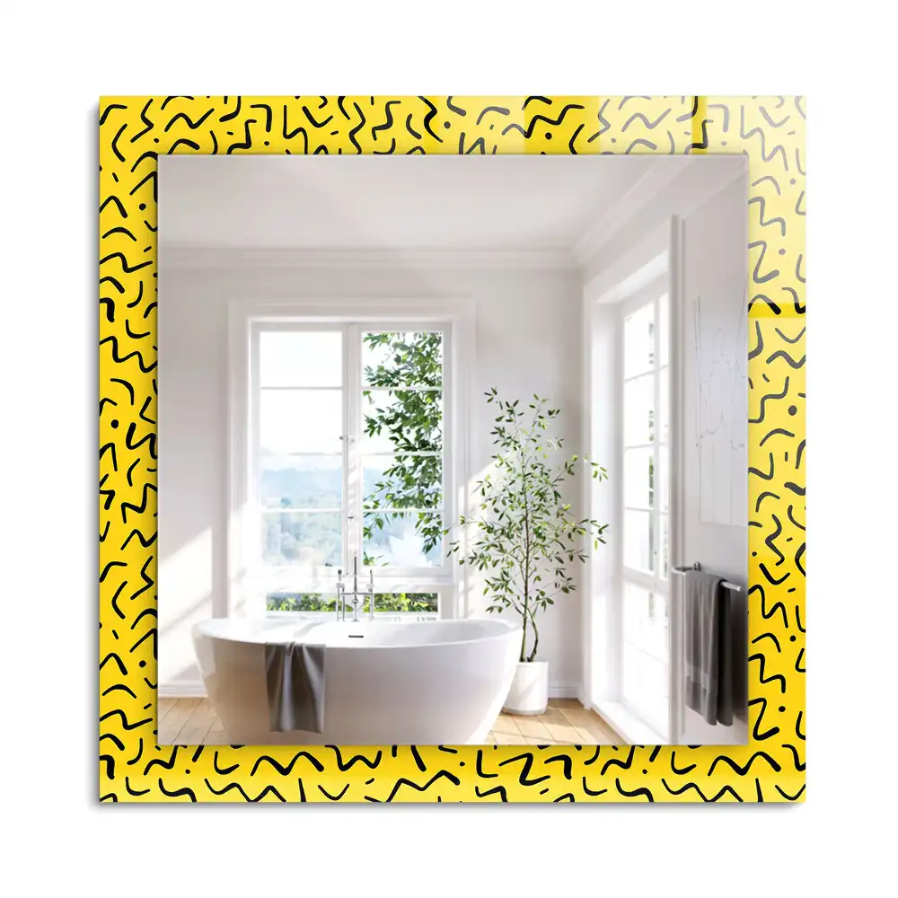 Oglindă dreptunghiulară cu model abstract galben