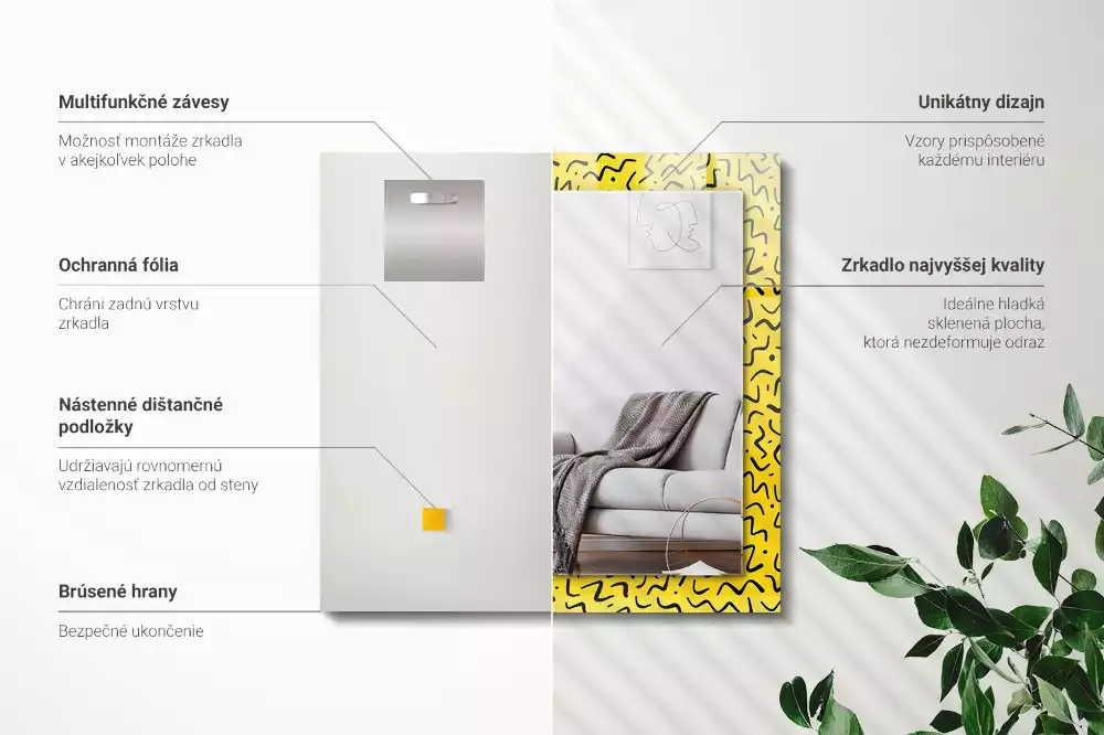 Oglindă dreptunghiulară cu model abstract galben