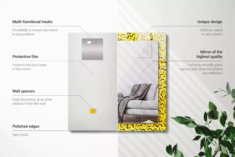 Oglindă dreptunghiulară cu model abstract galben