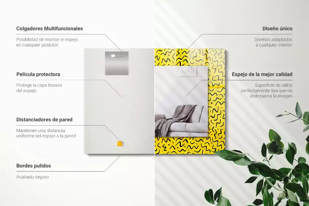 Oglindă dreptunghiulară cu model abstract galben