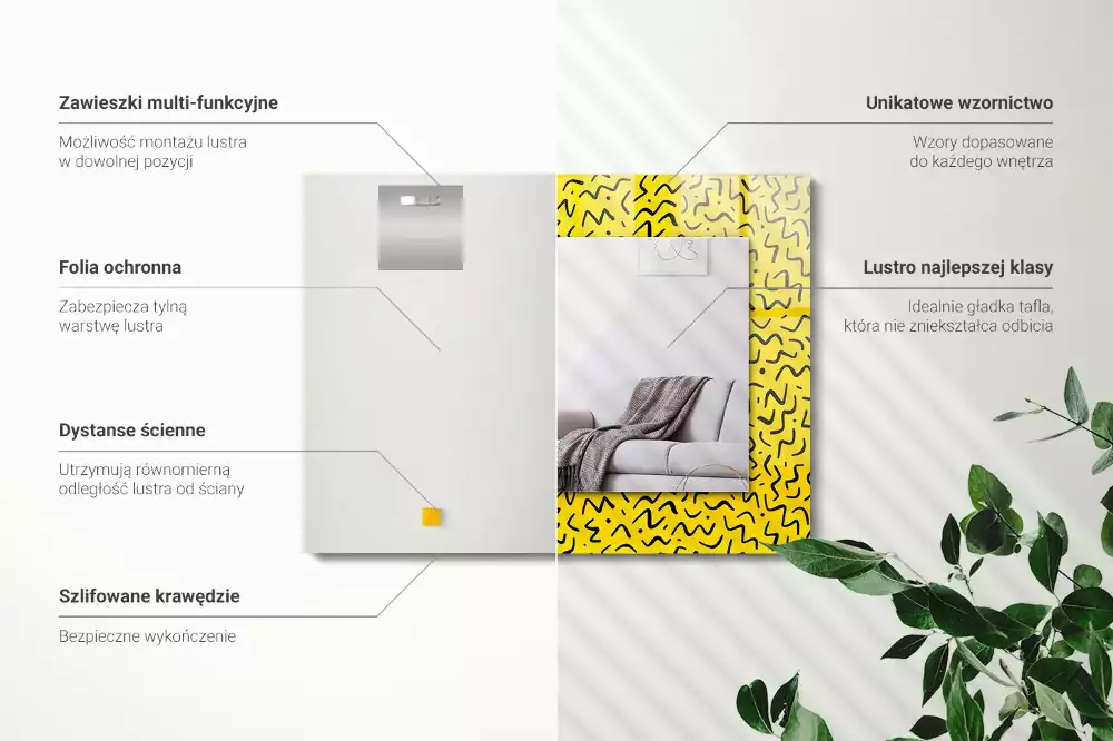 Oglindă dreptunghiulară cu model abstract galben