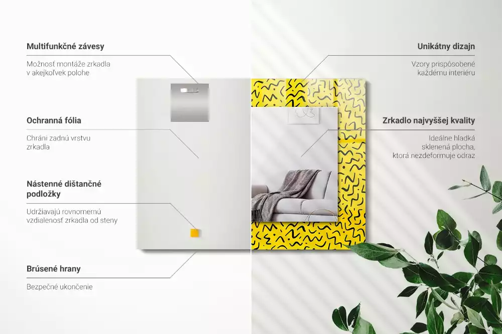 Oglindă dreptunghiulară cu model abstract galben