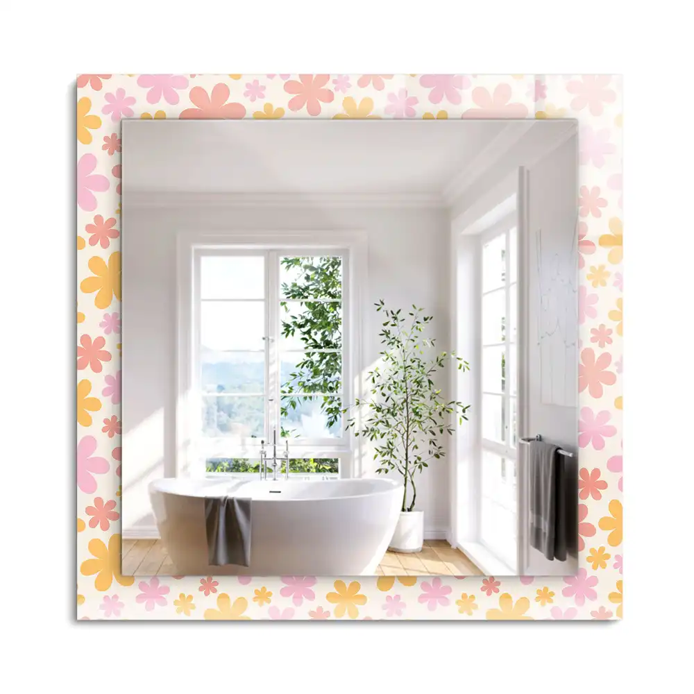 Oglindă dreptunghiulară cu decor floral