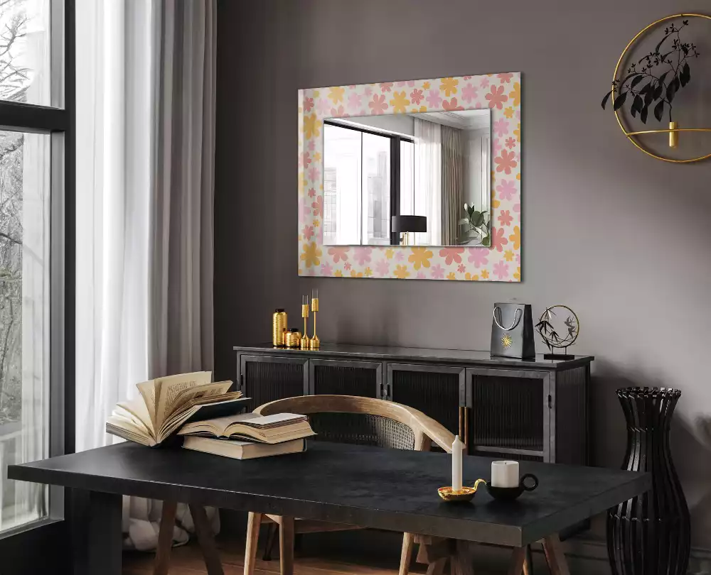 Oglindă dreptunghiulară cu decor floral