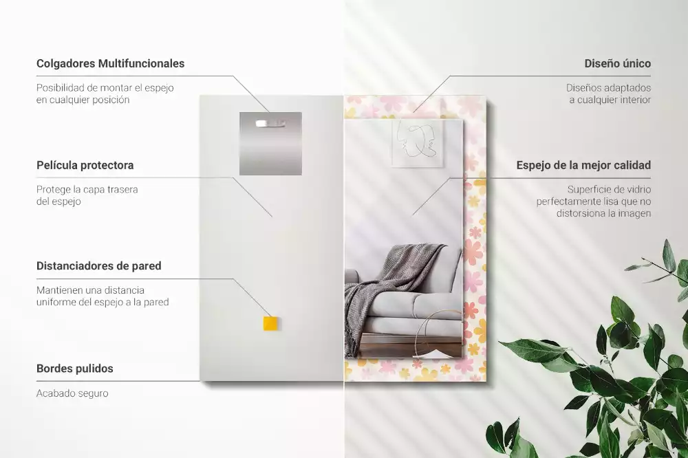 Oglindă dreptunghiulară cu decor floral