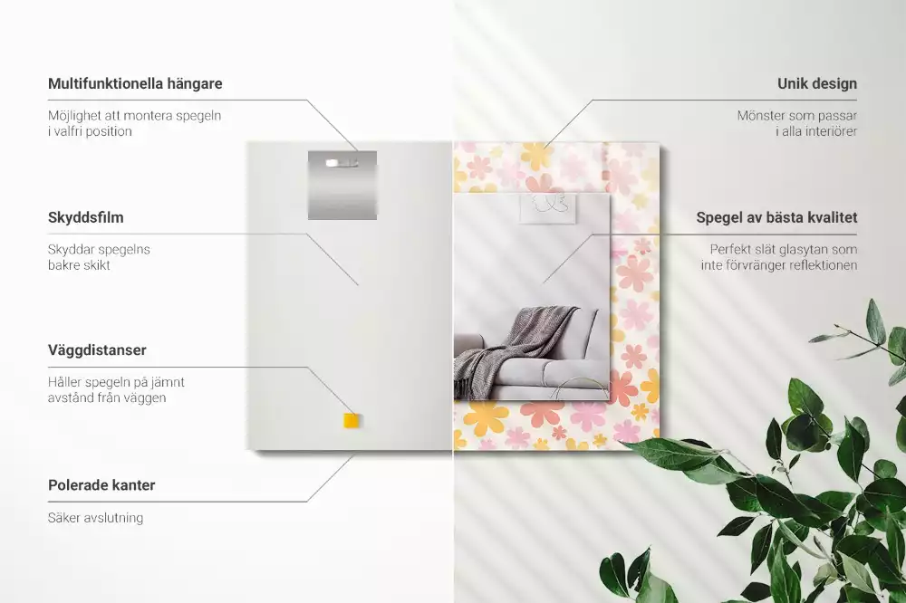Oglindă dreptunghiulară cu decor floral