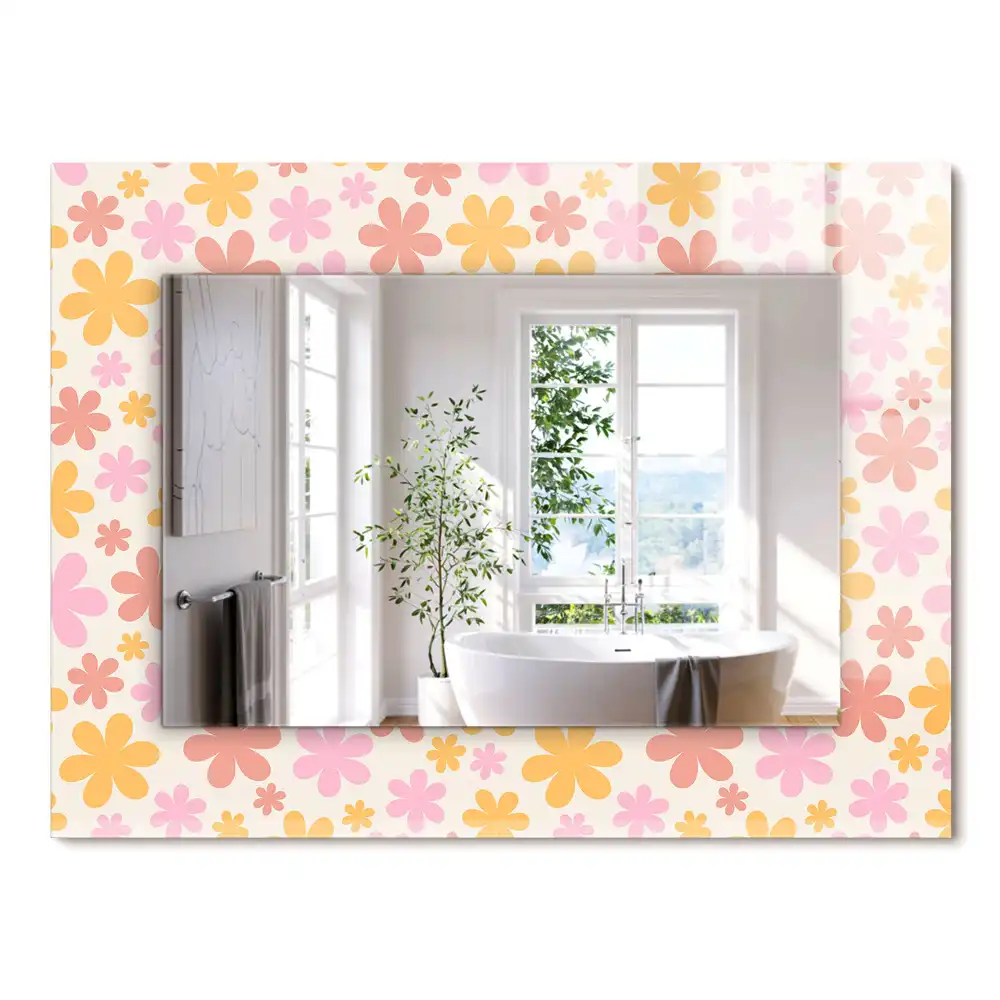 Oglindă dreptunghiulară cu decor floral