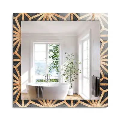 Oglindă decorativă de perete dreptunghiulară cu model geometric din lemn