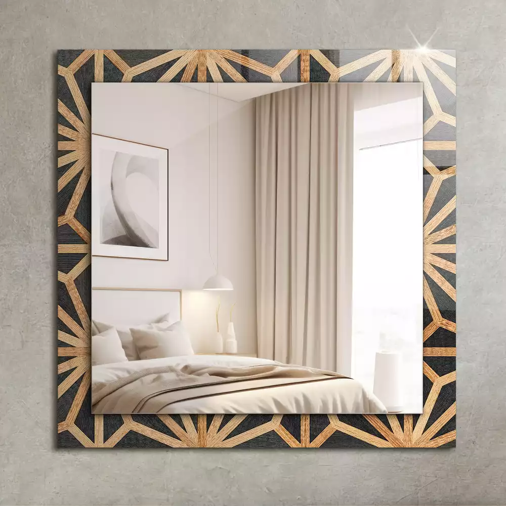 Oglindă decorativă de perete dreptunghiulară cu model geometric din lemn