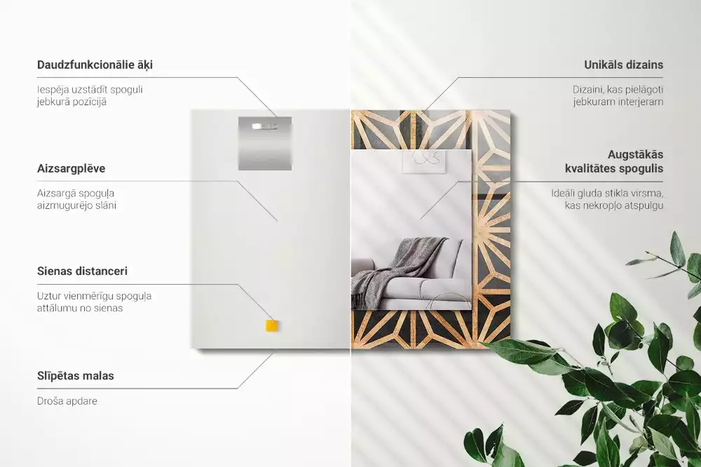 Oglindă decorativă de perete dreptunghiulară cu model geometric din lemn