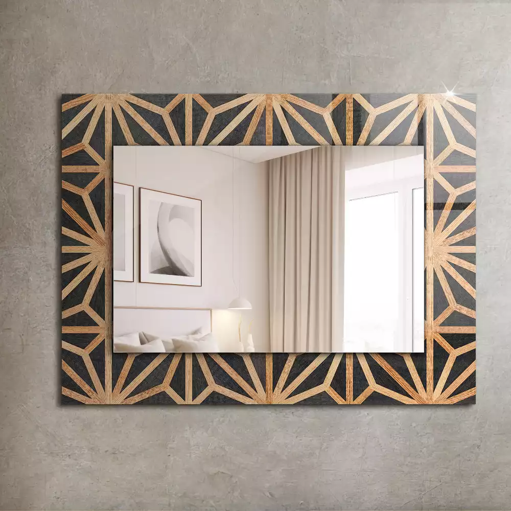 Oglindă decorativă de perete dreptunghiulară cu model geometric din lemn
