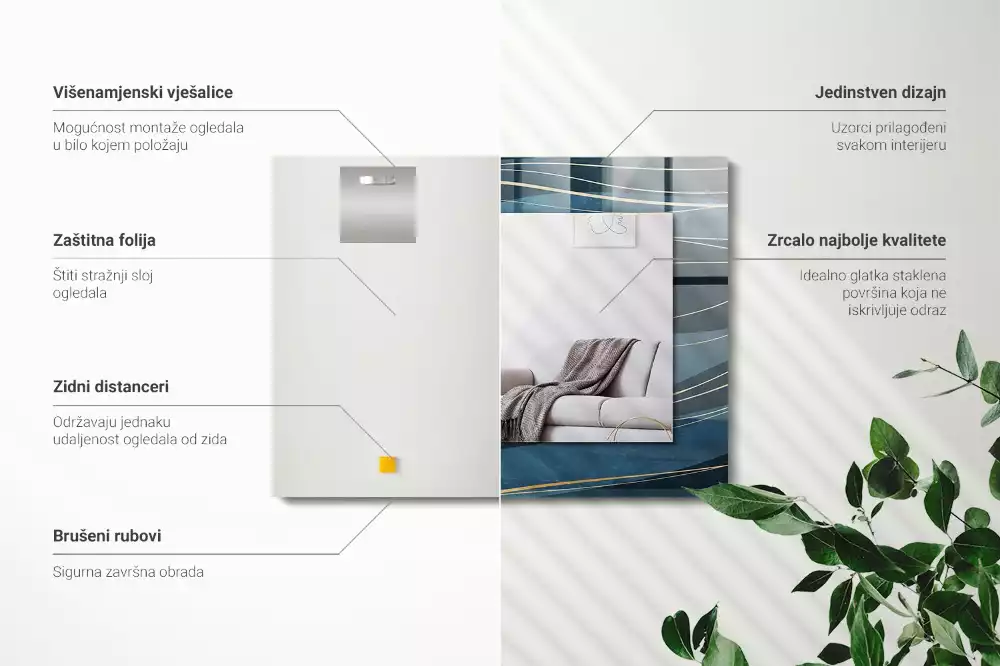 Oglindă dreptunghiulară cu imprimeu de linii abstracte