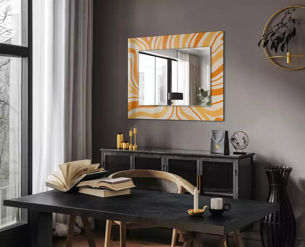 Oglindă dreptunghiulară cu decor abstract portocaliu