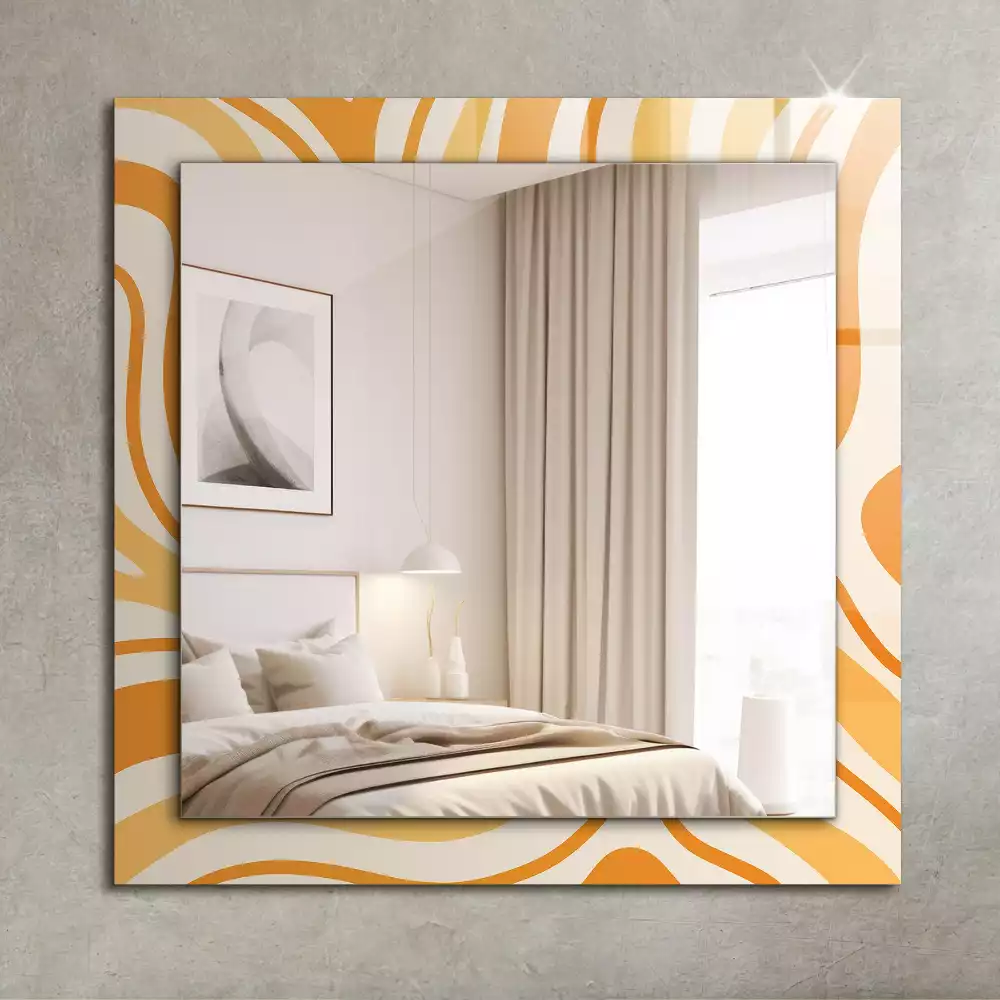 Oglindă dreptunghiulară cu decor abstract portocaliu