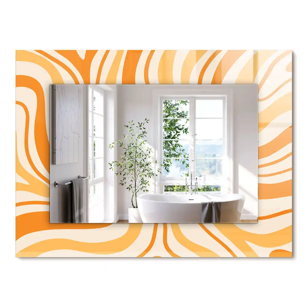 Oglindă dreptunghiulară cu decor abstract portocaliu