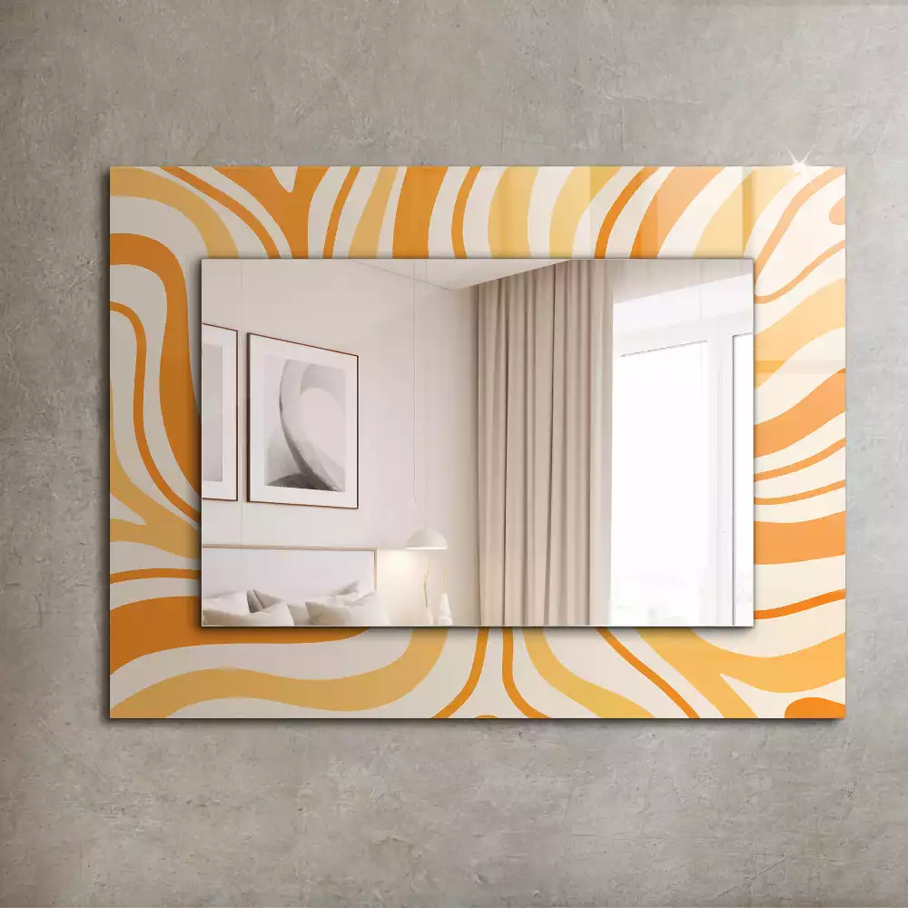 Oglindă dreptunghiulară cu decor abstract portocaliu