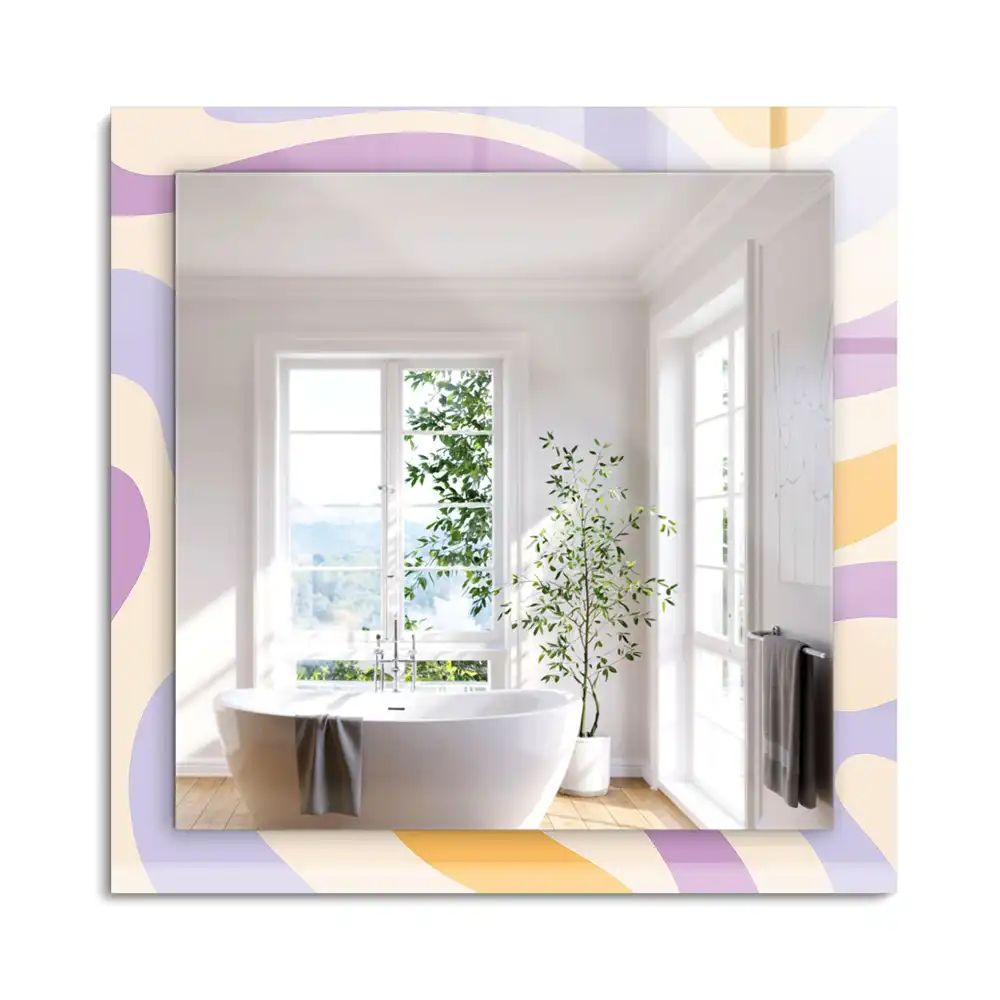 Oglindă dreptunghiulară de perete cu modele abstracte colorate
