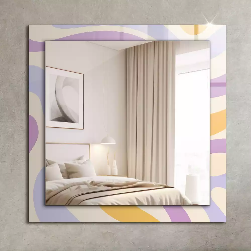 Oglindă dreptunghiulară de perete cu modele abstracte colorate