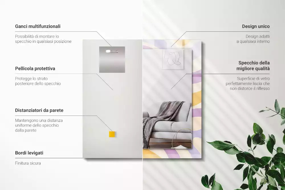Oglindă dreptunghiulară de perete cu modele abstracte colorate