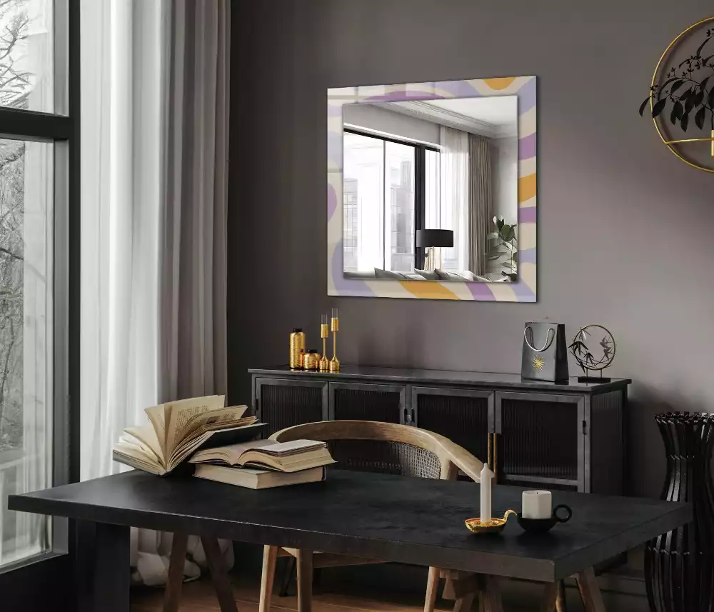 Oglindă dreptunghiulară de perete cu modele abstracte colorate
