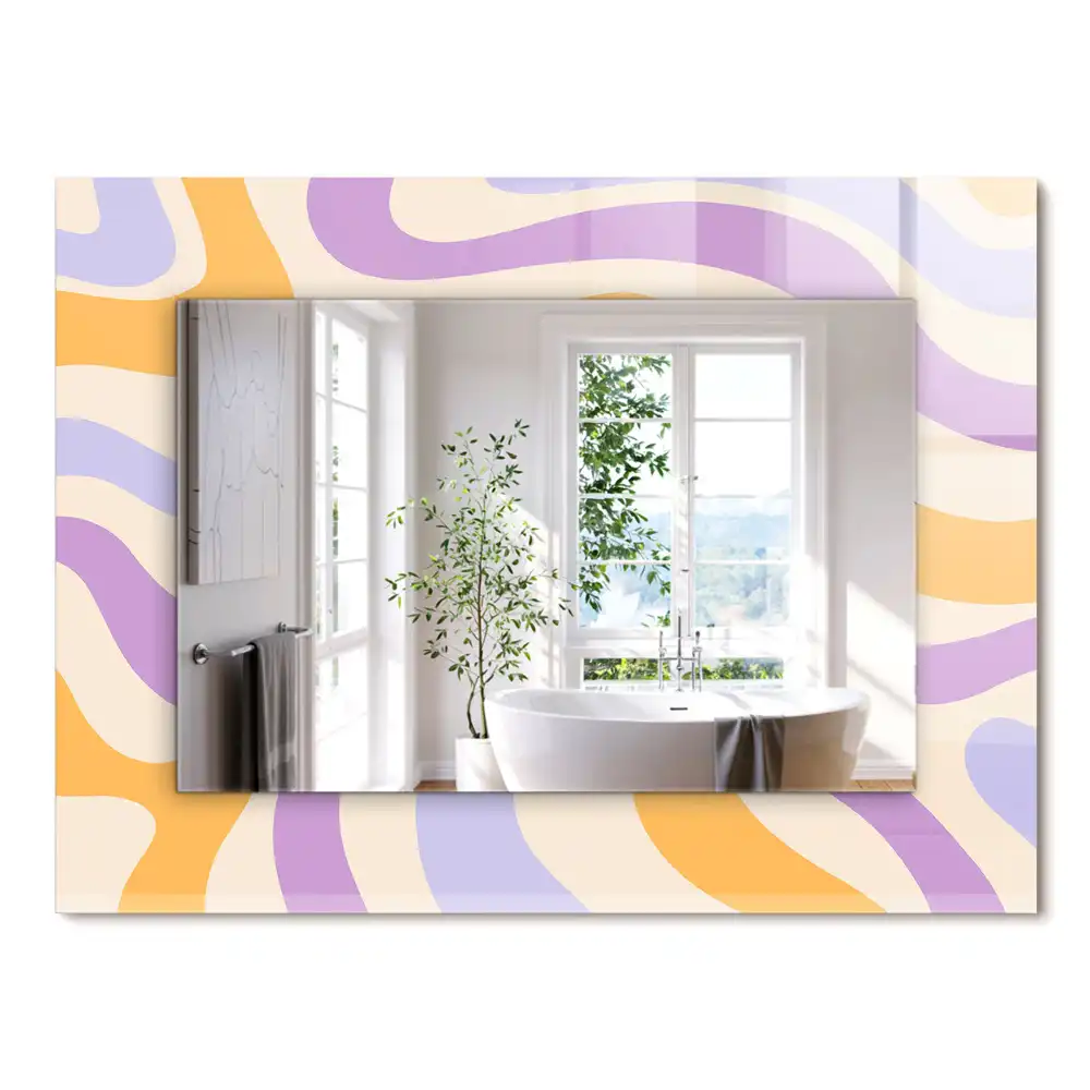 Oglindă dreptunghiulară de perete cu modele abstracte colorate