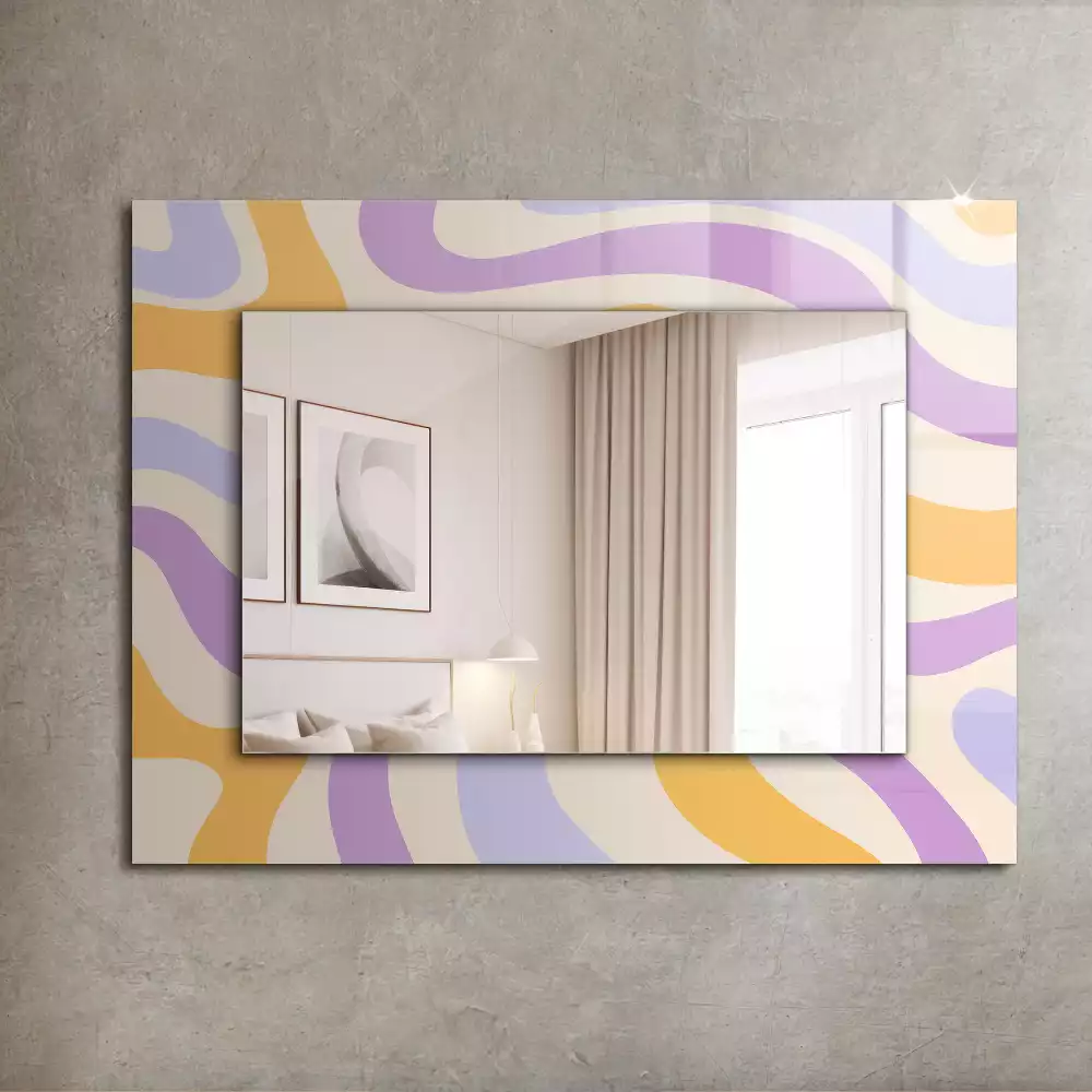 Oglindă dreptunghiulară de perete cu modele abstracte colorate