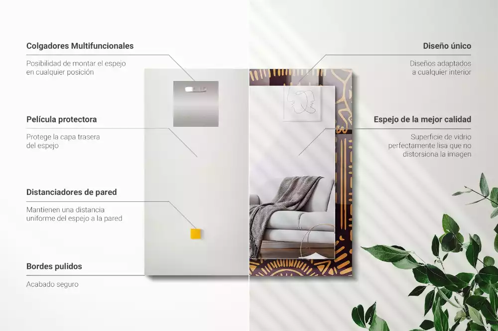 Oglindă dreptunghiulară cu imprimeu etnic