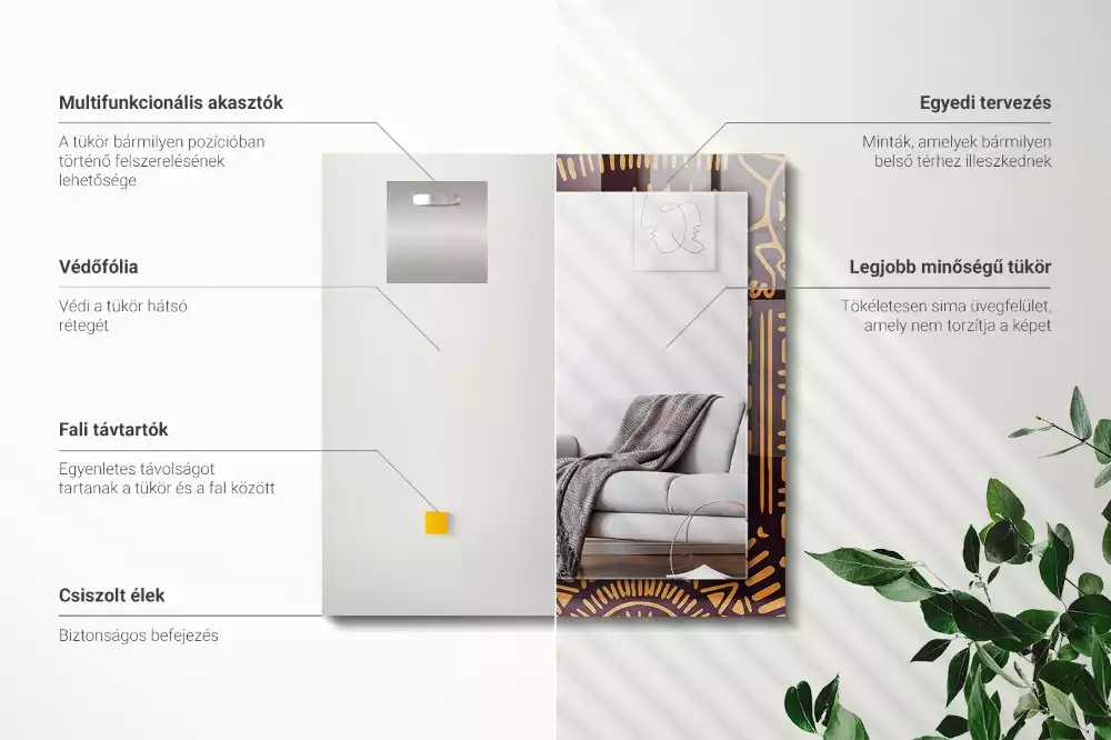 Oglindă dreptunghiulară cu imprimeu etnic