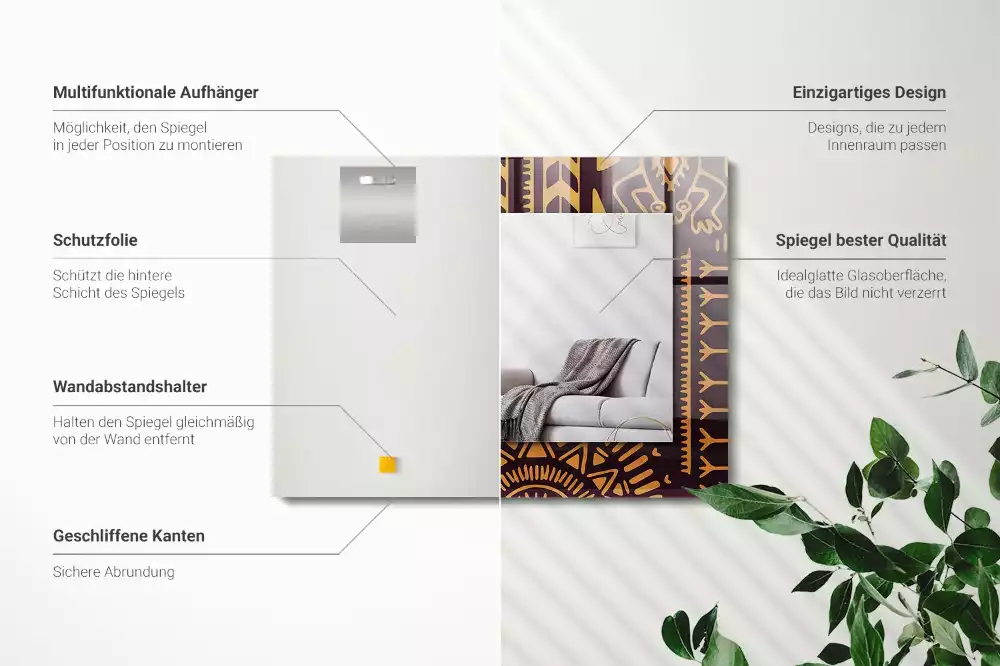 Oglindă dreptunghiulară cu imprimeu etnic
