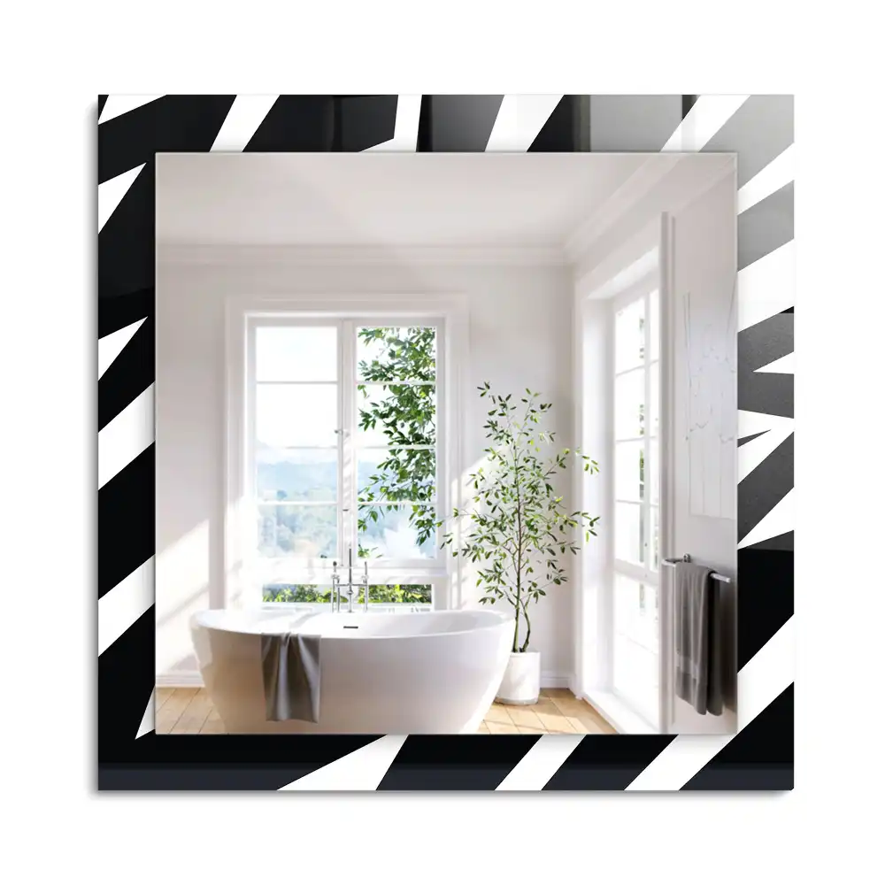 Oglindă dreptunghiulară cu ramă cu imprimeu geometric alb-negru