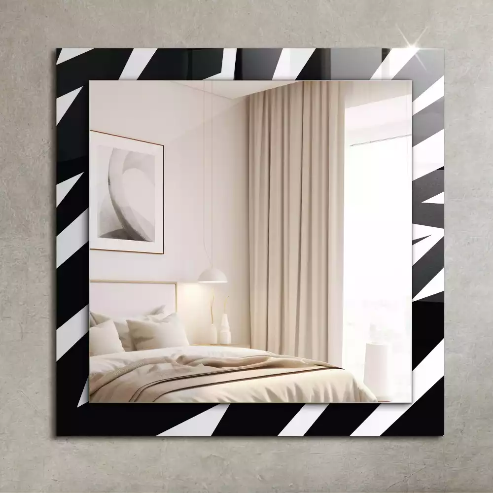 Oglindă dreptunghiulară cu ramă cu imprimeu geometric alb-negru