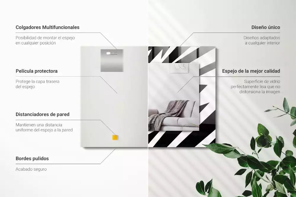 Oglindă dreptunghiulară cu ramă cu imprimeu geometric alb-negru