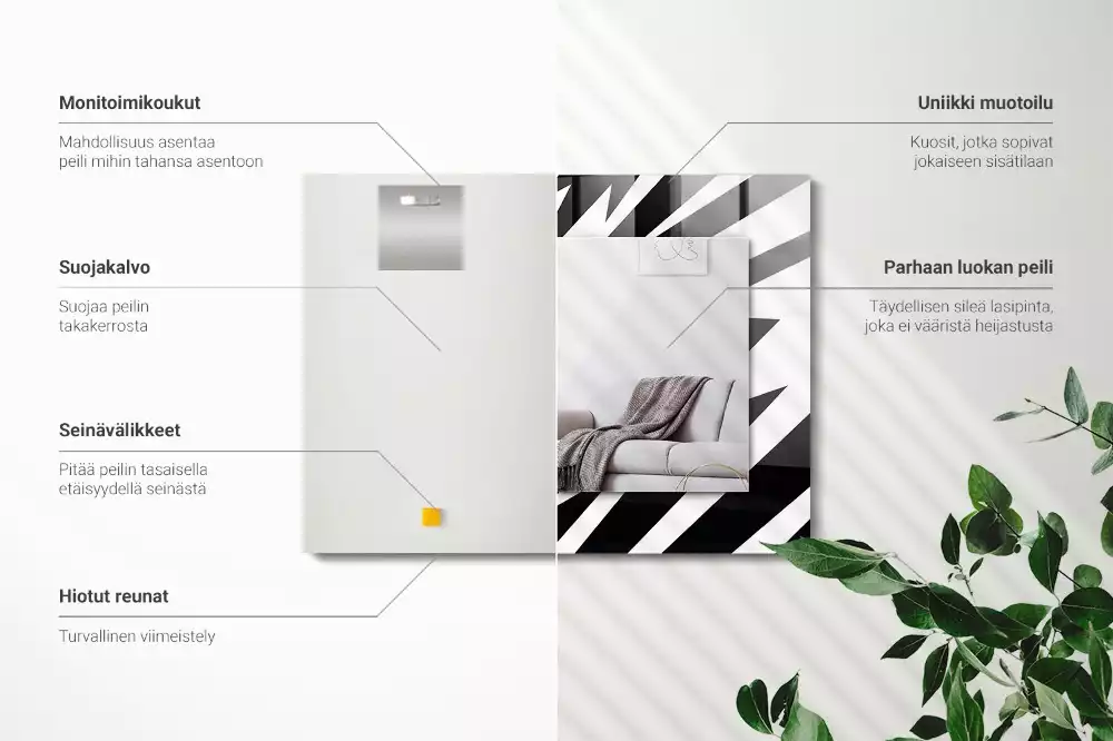 Oglindă dreptunghiulară cu ramă cu imprimeu geometric alb-negru