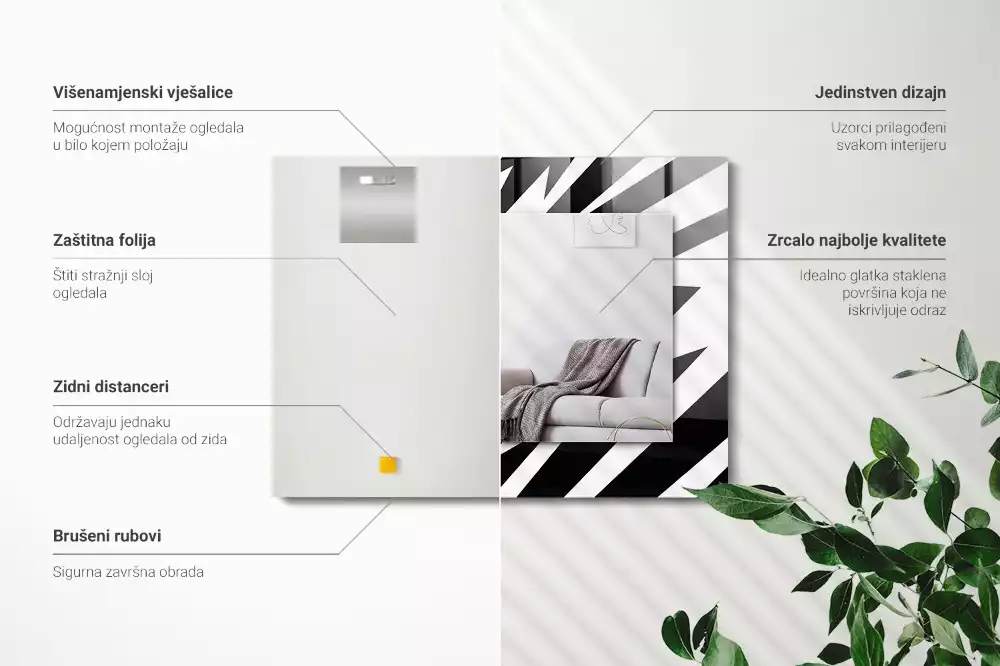 Oglindă dreptunghiulară cu ramă cu imprimeu geometric alb-negru