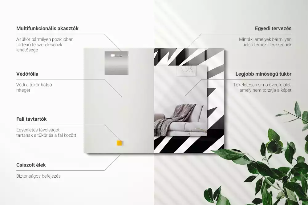 Oglindă dreptunghiulară cu ramă cu imprimeu geometric alb-negru