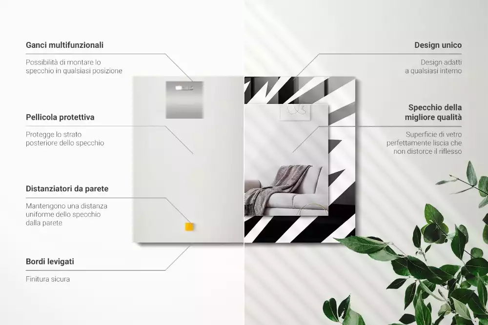 Oglindă dreptunghiulară cu ramă cu imprimeu geometric alb-negru